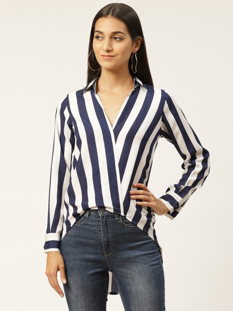 

IQRAAR Blue Striped Shirt Style Top