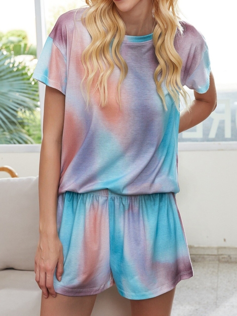 

BoStreet Women Multicoloured Dyed T-shirt with Shorts, Multi