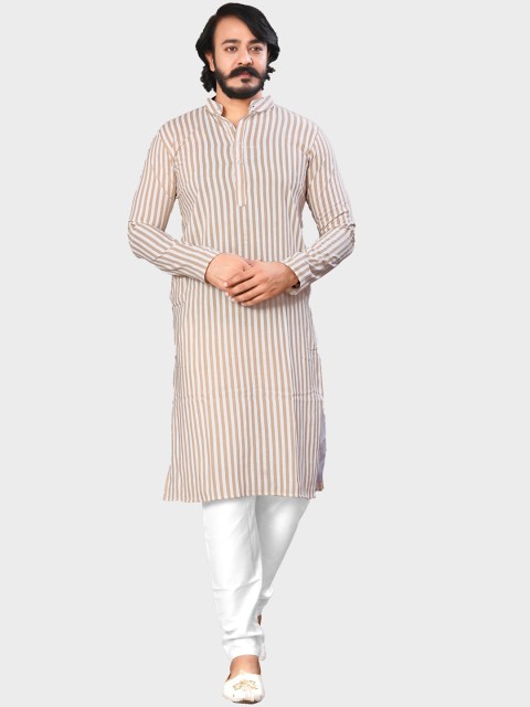 

amzira Men Cream-Coloured Striped Kurta with Pyjamas