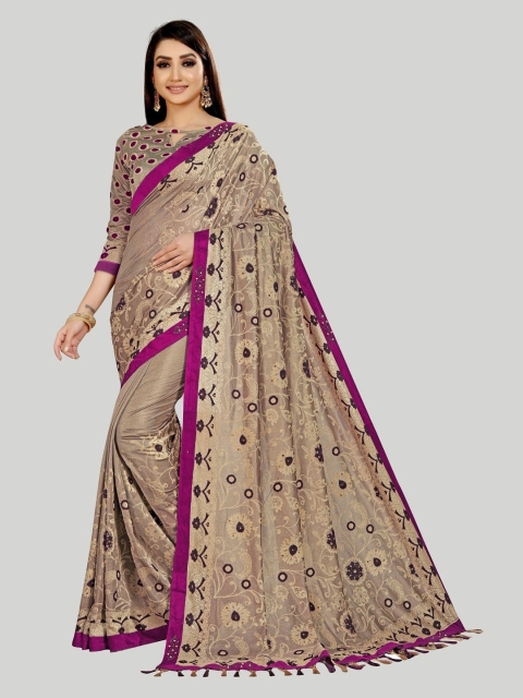 

Fashion Basket Women Beige & Purple Embellished Ready-Made Saree Blouse, Grey