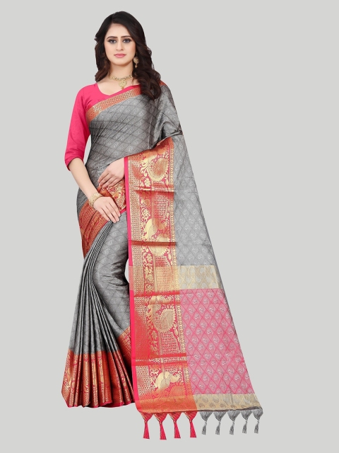 

Fashion Basket Grey & Pink Ethnic Motifs Printed Saree