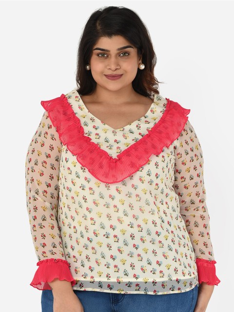 

Curvy Clan Plus Size White Floral Print Crepe Top