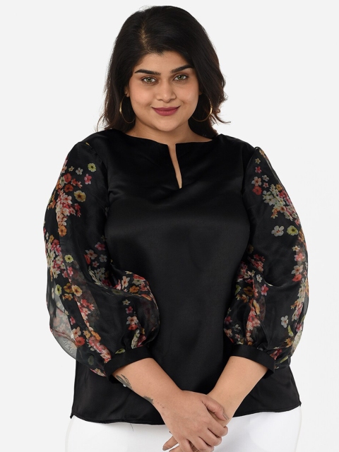 

Curvy Clan Black Plus Size Organza Sleeves Top