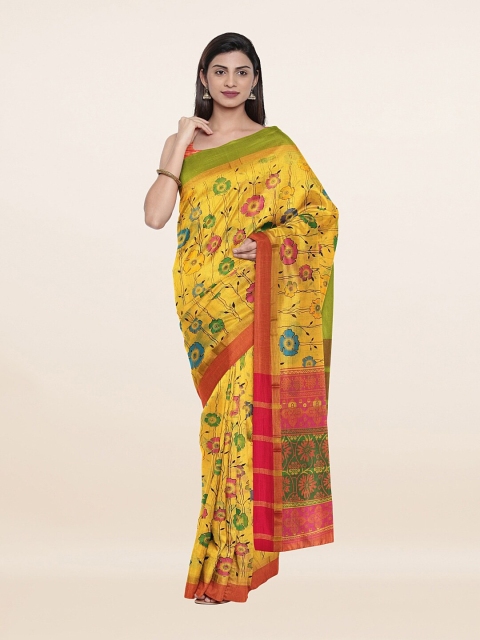 

Pothys Women Yellow Floral Printed Cotton Sarees