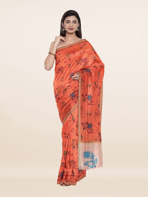 

Pothys Orange & Blue Floral Pure Cotton Saree