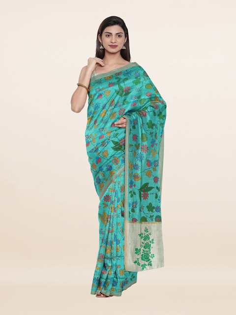 

Pothys Blue & Green Floral Pure Cotton Saree