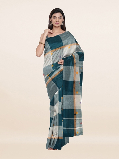 

Pothys White & Green Checked Zari Pure Cotton Saree