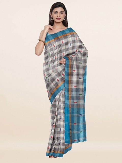 

Pothys White & Grey Checked Zari Pure Cotton Saree