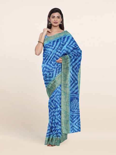 

Pothys Blue & Green Geometric Printed Saree