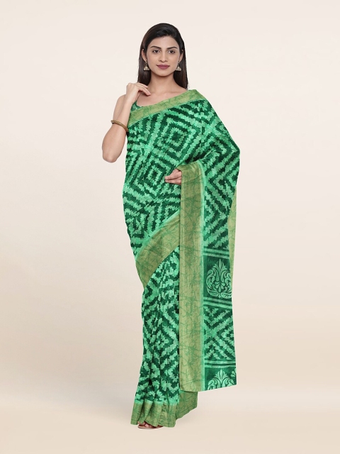 

Pothys Women Green Geometric Printed Cotton Blend Sarees