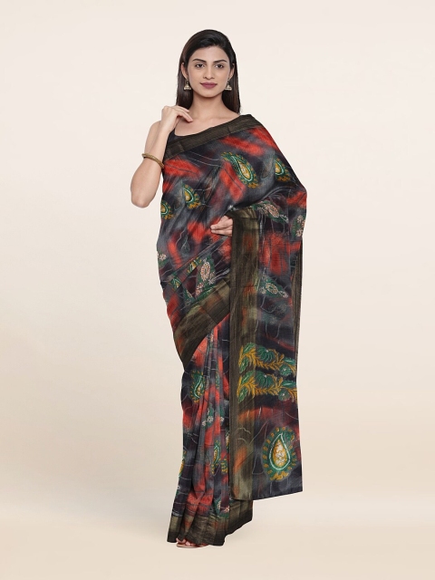 

Pothys Black & Red Ethnic Motifs Printed Saree