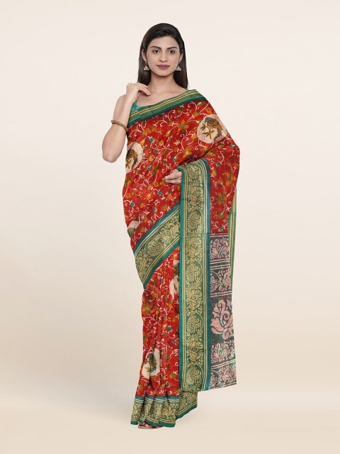 

Pothys Red & Green Floral Printed Cotton Blend Zari Saree