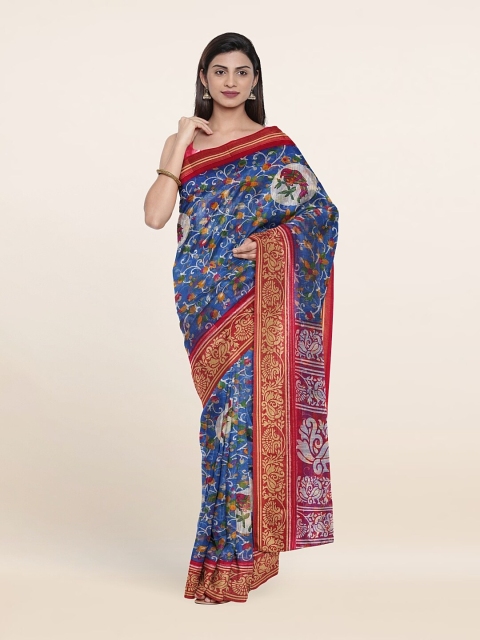 

Pothys Blue & Green Floral Zari Saree