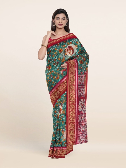 

Pothys Green & Red Floral Printed Cotton Blend Saree