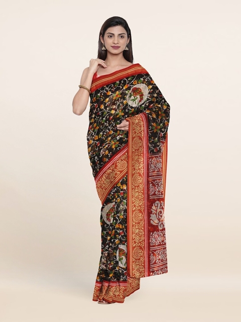 

Pothys Black & Red Floral Zari Saree