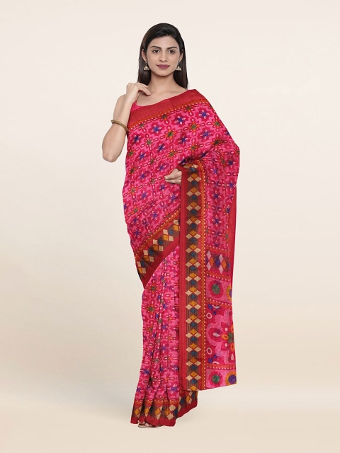 

Pothys Women Pink & Blue Printed Saree