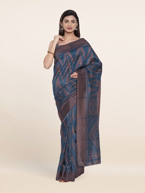

Pothys Blue & Grey Geometric Printed Saree