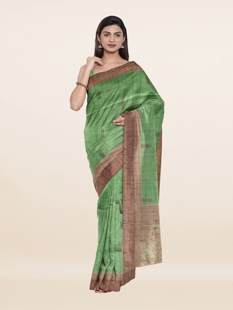 

Pothys Green & Brown Ethnic Motifs Zari Pure Cotton Saree