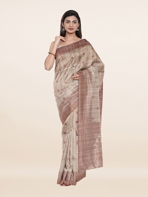 

Pothys Cream-Coloured & Brown Woven Design Pure Cotton Saree