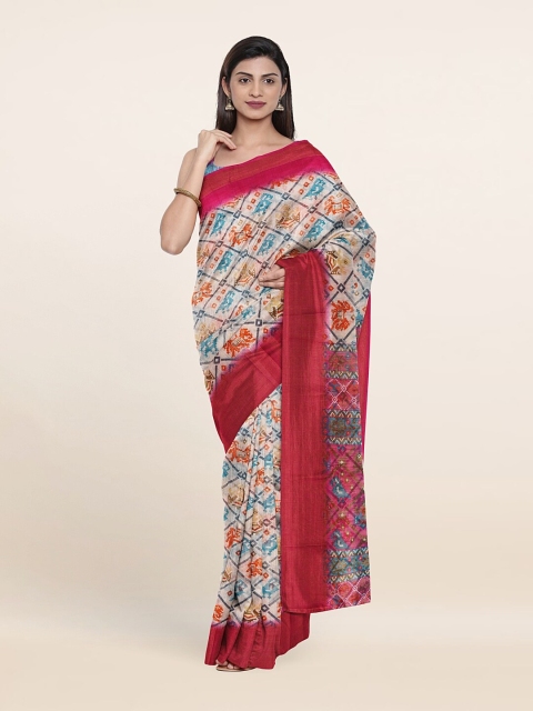 

Pothys Off-White & Red Ethnic Motifs Printed Saree