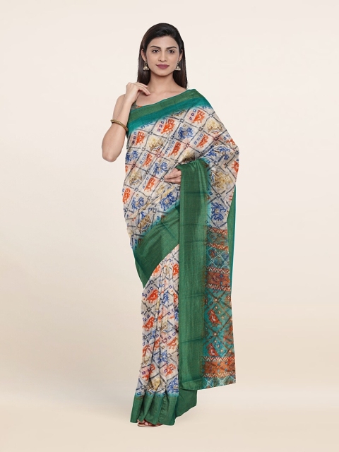 

Pothys Off White & Green Cotton Blend Saree