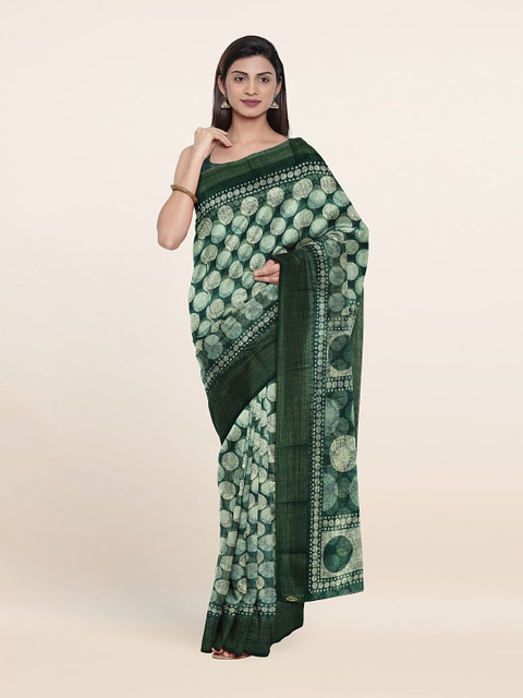 

Pothys Green & Off-White Geometric Printed Saree