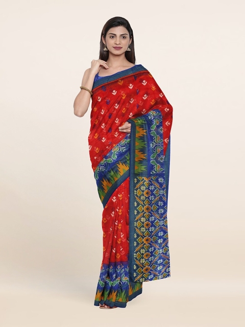 

Pothys Red & Blue Floral Print Saree