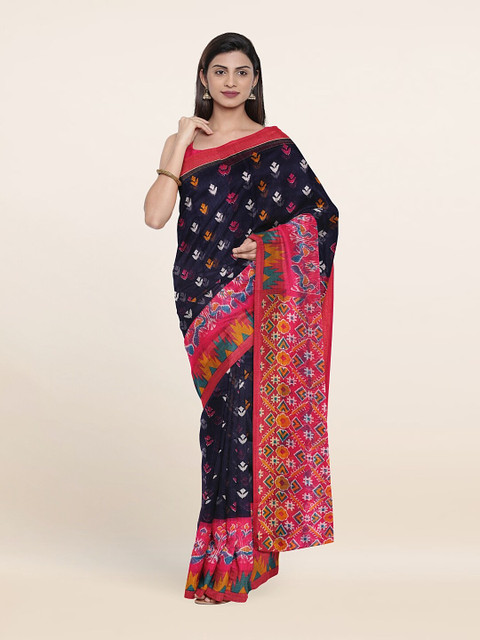 

Pothys Navy Blue & Pink Floral Print Saree
