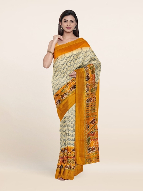 

Pothys Cream-Coloured & Grey Printed Zari Saree