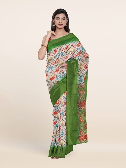 

Pothys Off White & Green Floral Saree
