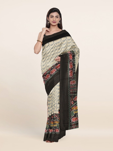 

Pothys Cream-Coloured & Black Floral Saree