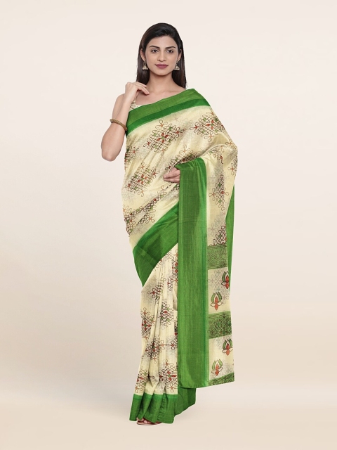 

Pothys Cream-Coloured & Red Abstract Printed Zari Cotton Blend Saree