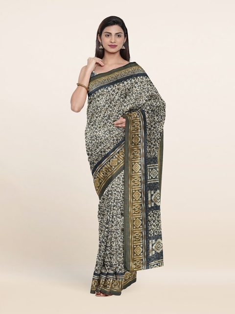 

Pothys Grey & Navy Blue Geometric Printed Zari Saree