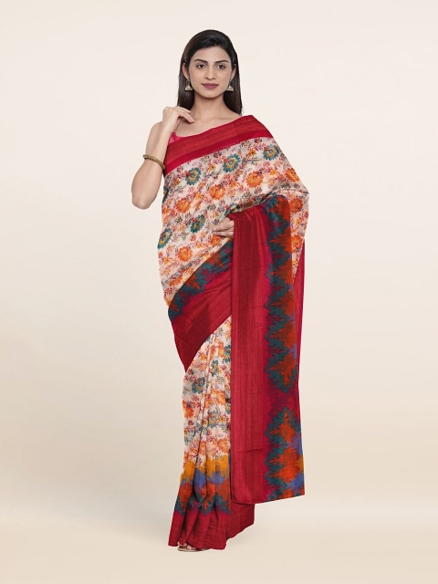 

Pothys Off White & Red Floral Saree