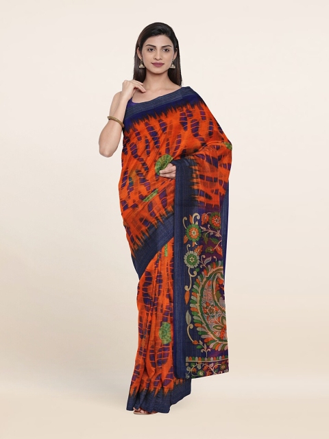 

Pothys Orange & Blue Floral Saree