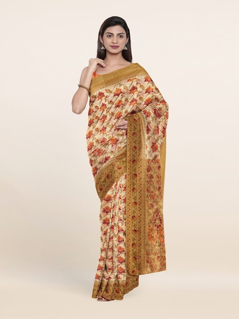 

Pothys Cream-Coloured & Brown Floral Saree