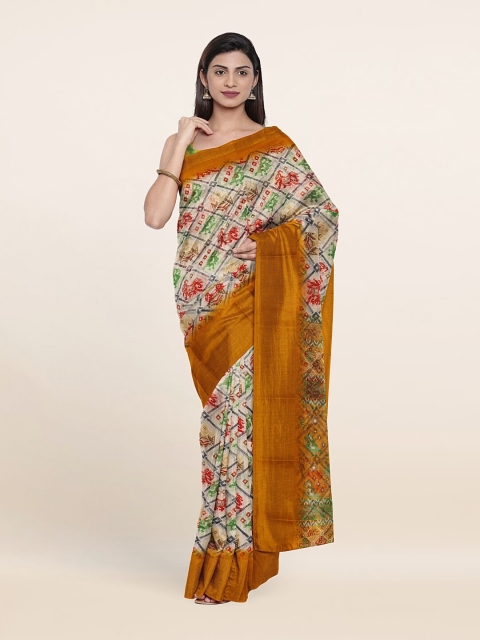 

Pothys Off White & Brown Floral Saree