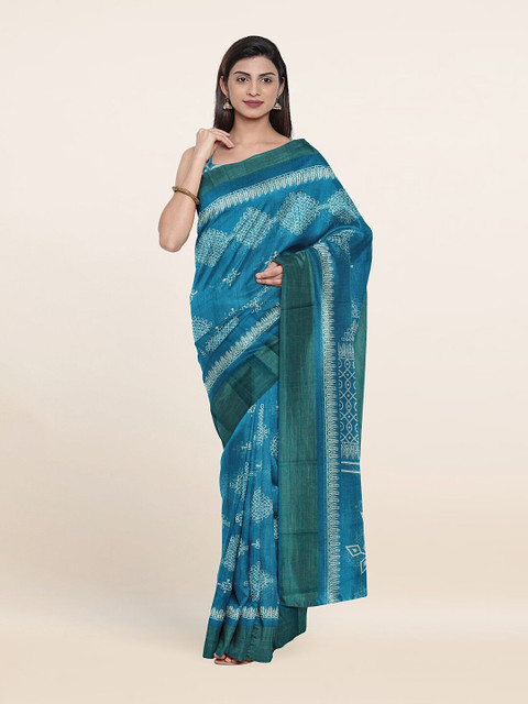 

Pothys Blue & Off White Ethnic Motifs Saree