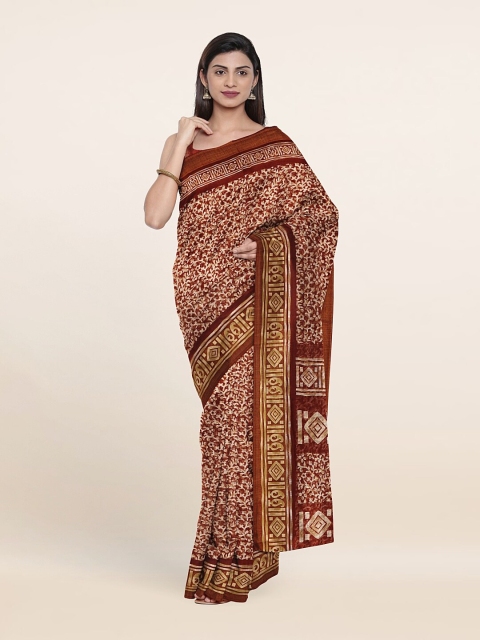 

Pothys Maroon & Cream-Coloured Printed Cotton Blend Saree