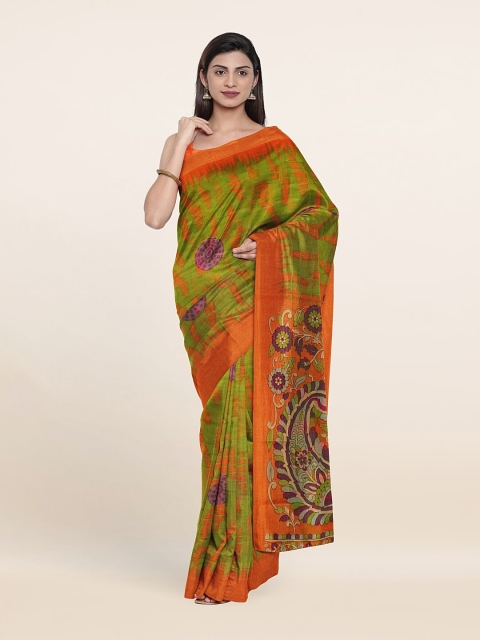 

Pothys Green & Orange Floral Saree