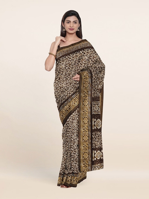 

Pothys Brown & White Printed Cotton Blend Saree