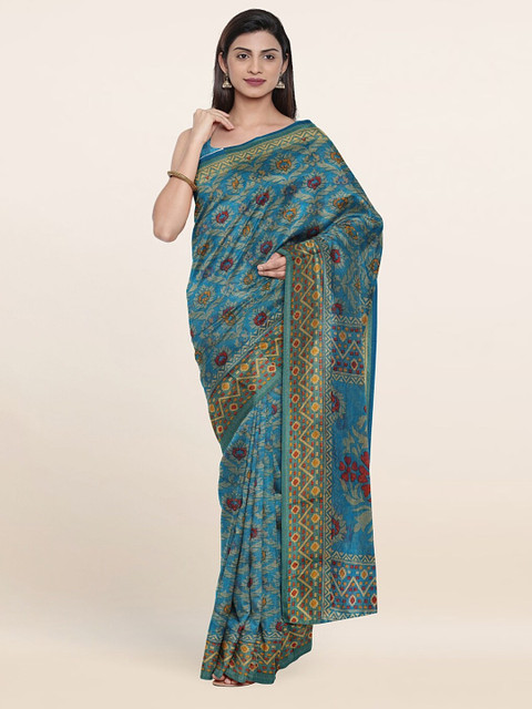 

Pothys Blue & Green Floral Zari Saree