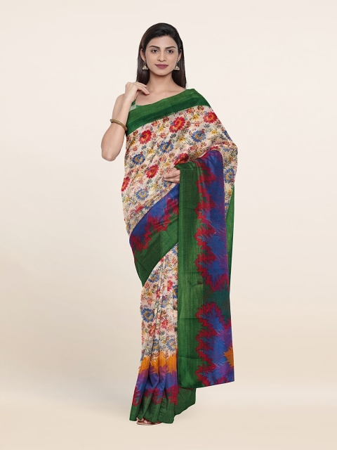 

Pothys Off-White & Green Floral Printed Saree