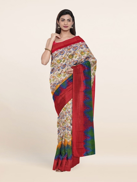 

Pothys Off White & Blue Floral Saree