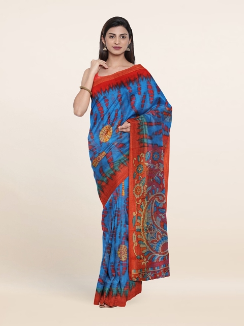 

Pothys Blue & Orange Floral Saree