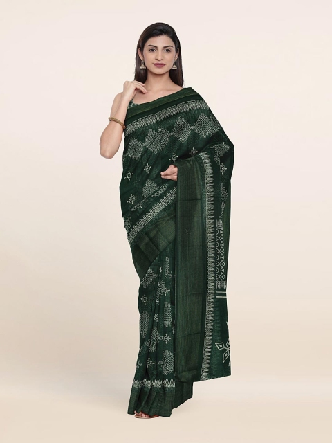 

Pothys Green & Cream-Coloured Floral Saree