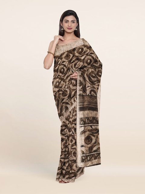 

Pothys Beige & Brown Floral Printed Saree