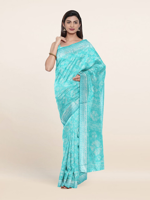 

Pothys Blue & Silver-Toned Bandhani Saree