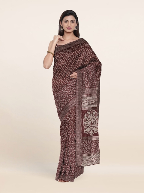 

Pothys Brown & Cream-Coloured Floral Saree