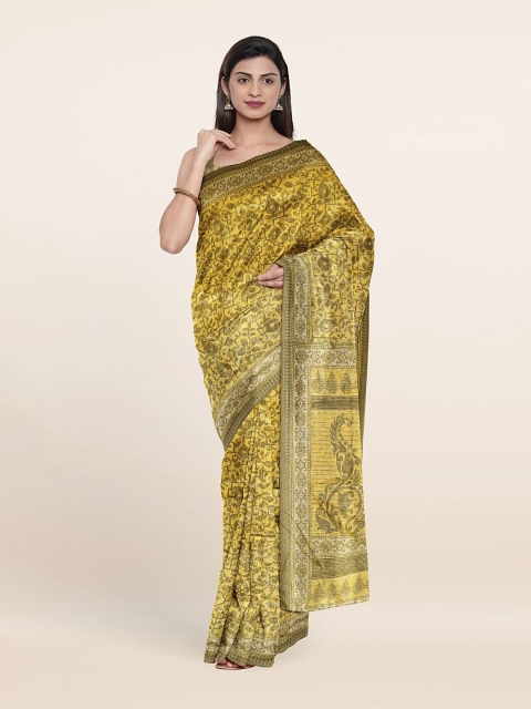 

Pothys Yellow & Olive Green Floral Printed Saree